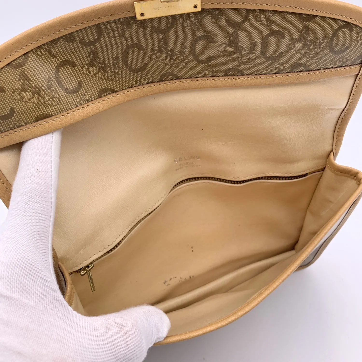 CELINE Vintage Beige Vinyl C Macadam Canvas Clutch Bag Purse