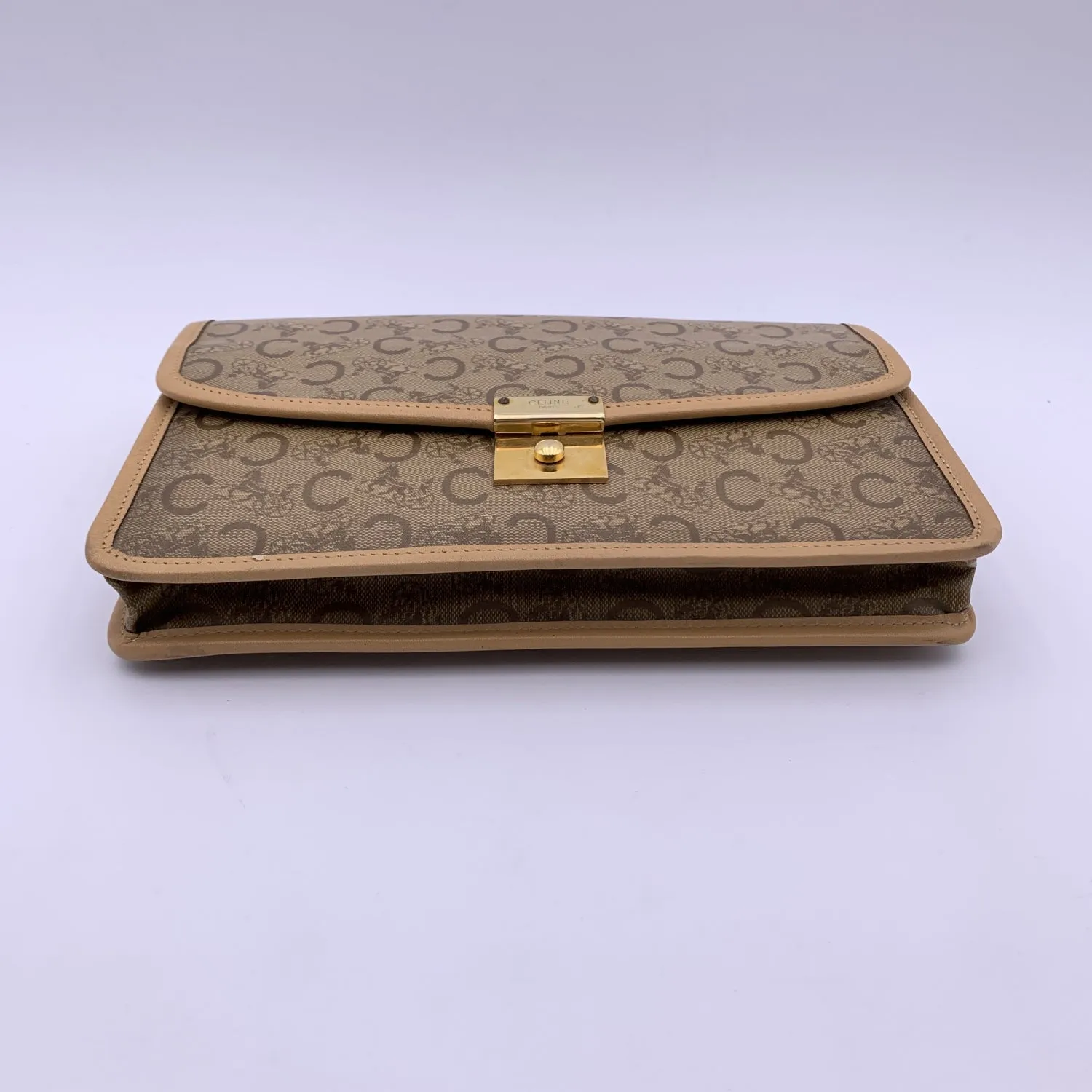 CELINE Vintage Beige Vinyl C Macadam Canvas Clutch Bag Purse