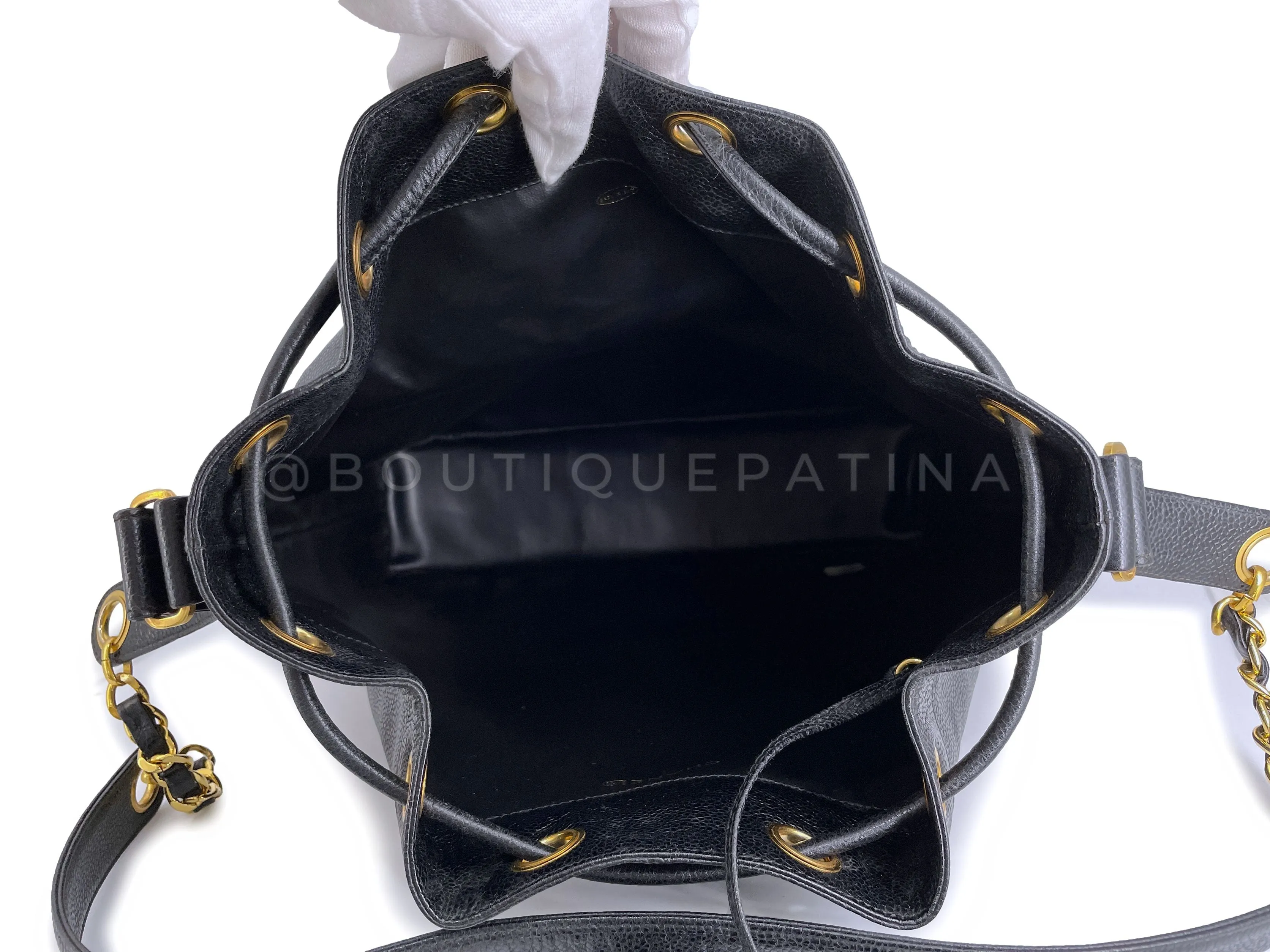 Chanel 1994 Vintage Black Caviar 6-CC Drawstring Bucket Bag 24k GHW