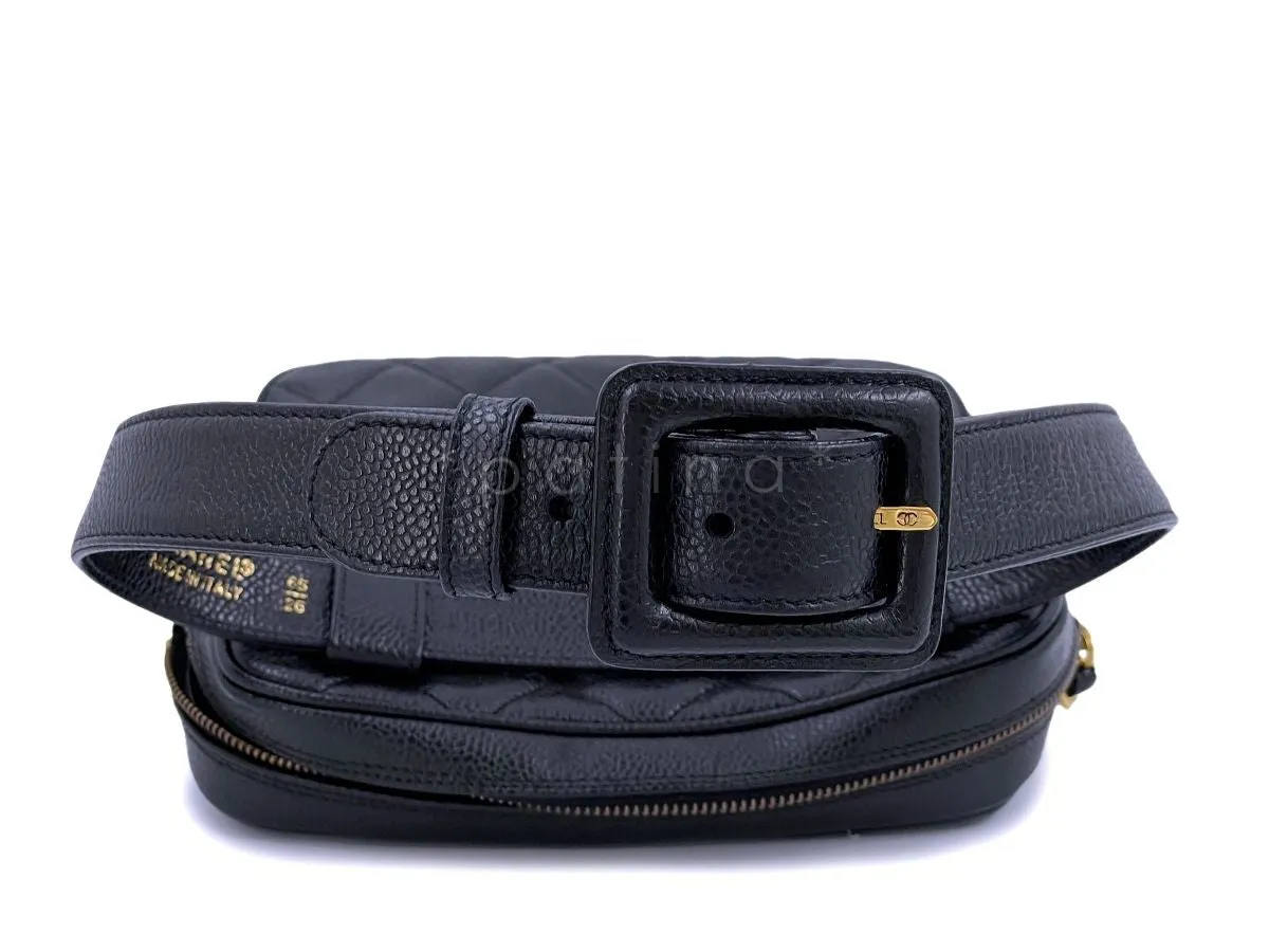 Chanel Vintage 1995 Black Caviar Waist Belt Bag Fanny Pack 24k GHW