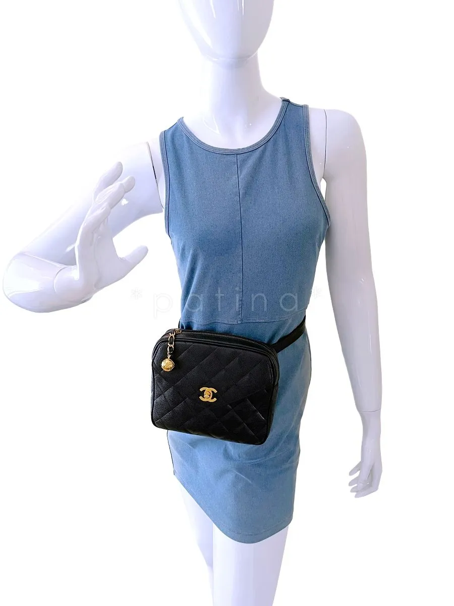 Chanel Vintage 1995 Black Caviar Waist Belt Bag Fanny Pack 24k GHW