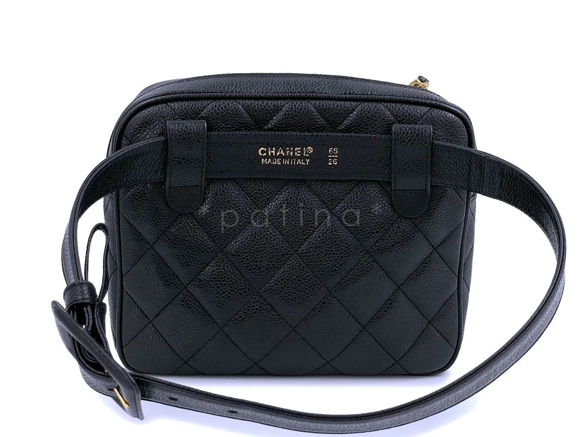 Chanel Vintage 1995 Black Caviar Waist Belt Bag Fanny Pack 24k GHW
