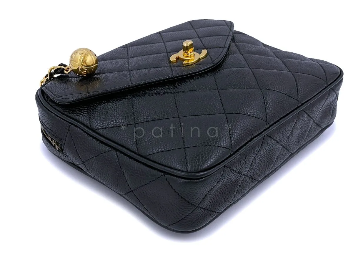 Chanel Vintage 1995 Black Caviar Waist Belt Bag Fanny Pack 24k GHW