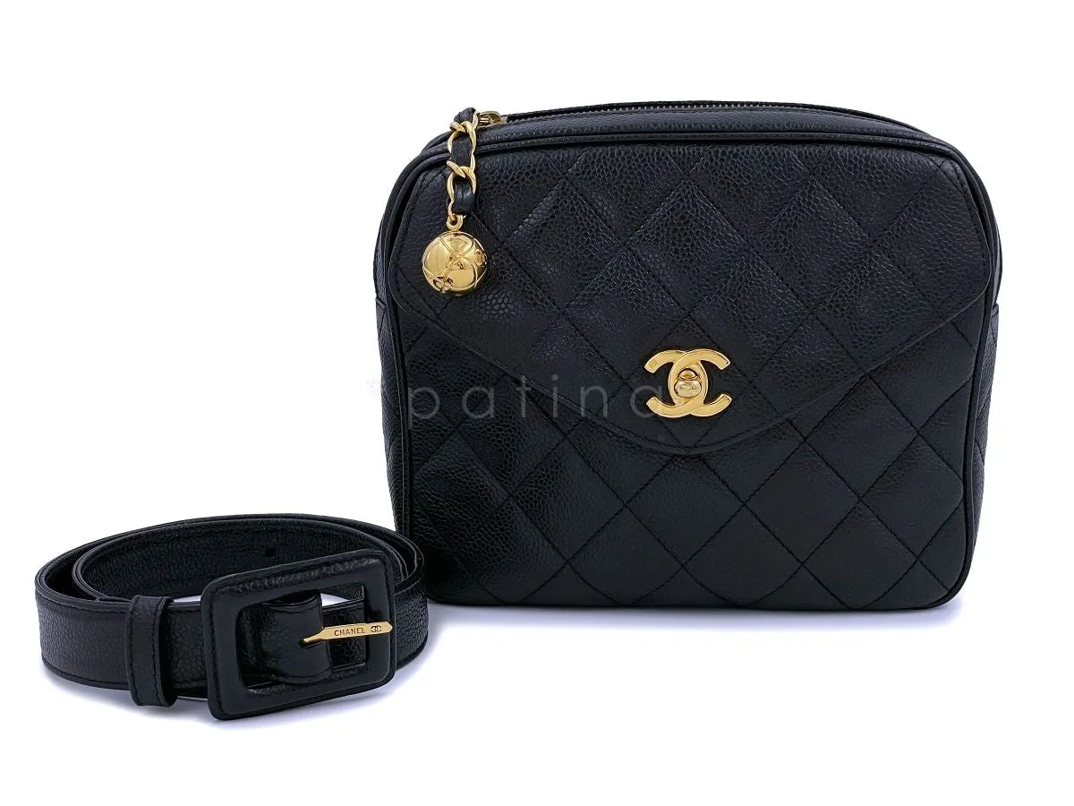 Chanel Vintage 1995 Black Caviar Waist Belt Bag Fanny Pack 24k GHW
