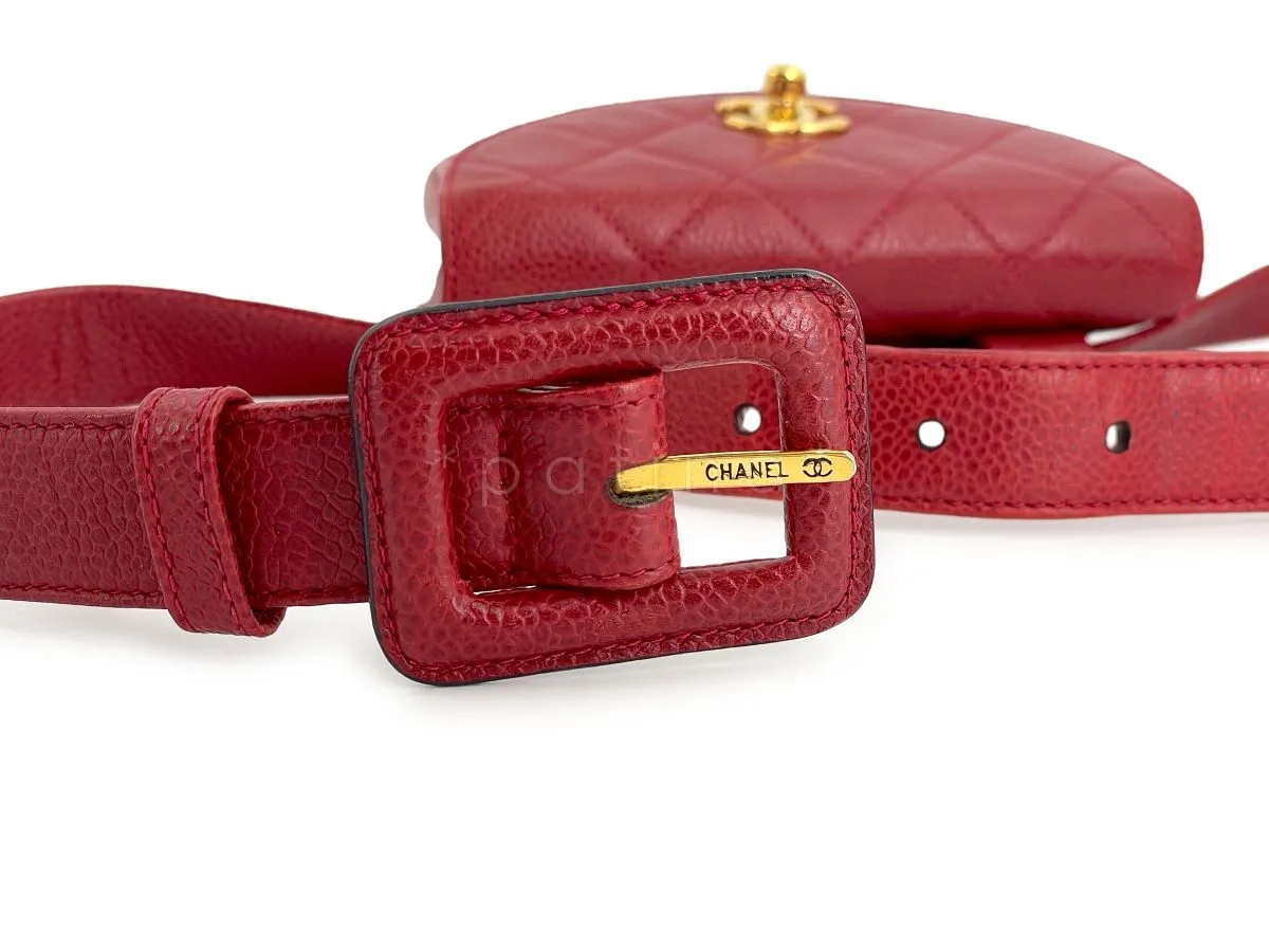 Chanel Vintage Red Caviar Belt Bag Rounded Fanny Pack