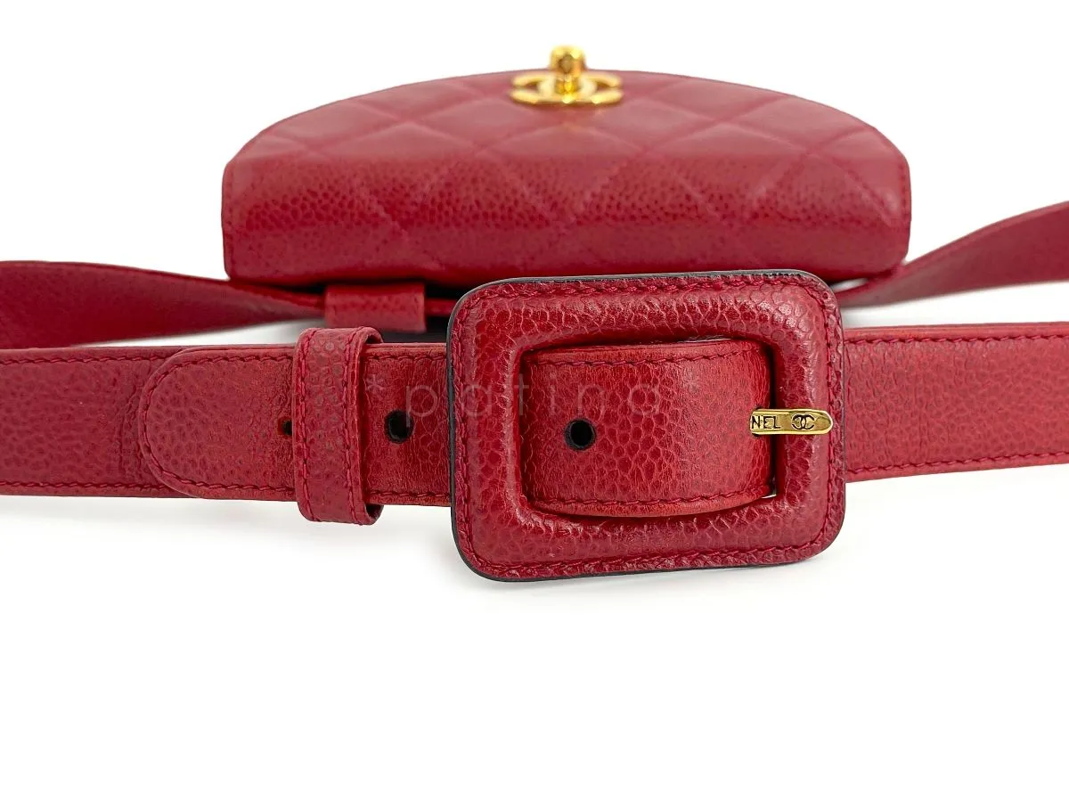 Chanel Vintage Red Caviar Belt Bag Rounded Fanny Pack