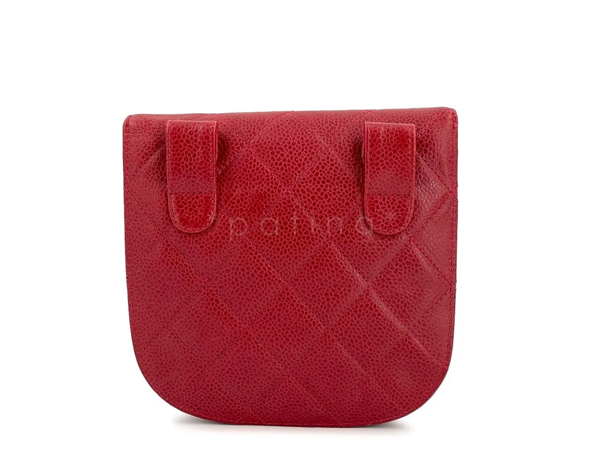 Chanel Vintage Red Caviar Belt Bag Rounded Fanny Pack