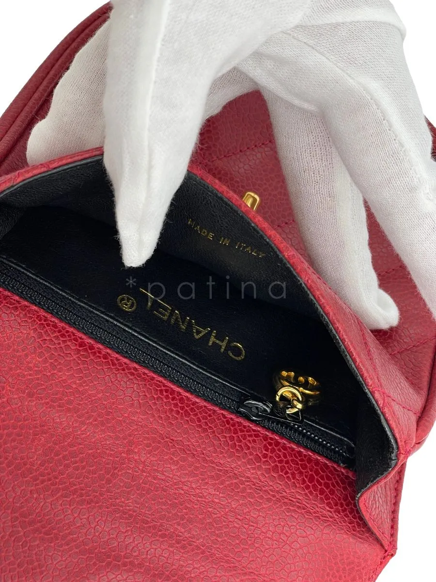 Chanel Vintage Red Caviar Belt Bag Rounded Fanny Pack