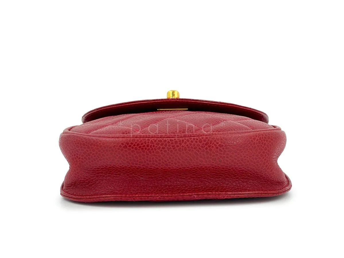 Chanel Vintage Red Caviar Belt Bag Rounded Fanny Pack
