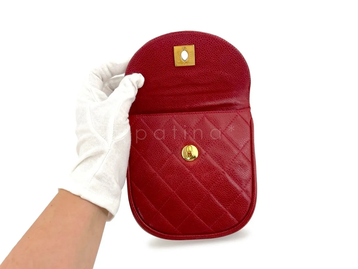 Chanel Vintage Red Caviar Belt Bag Rounded Fanny Pack