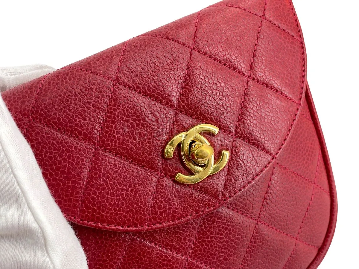 Chanel Vintage Red Caviar Belt Bag Rounded Fanny Pack