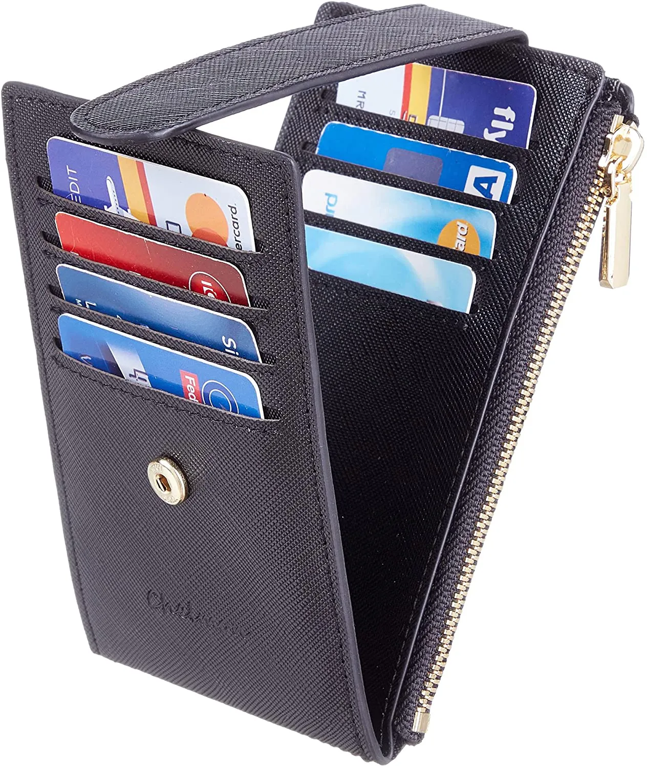 Chelmon Womens Wallet Slim RFID Blocking Bifold Multi Card Case Wallet with Zipper Pocket (Black)