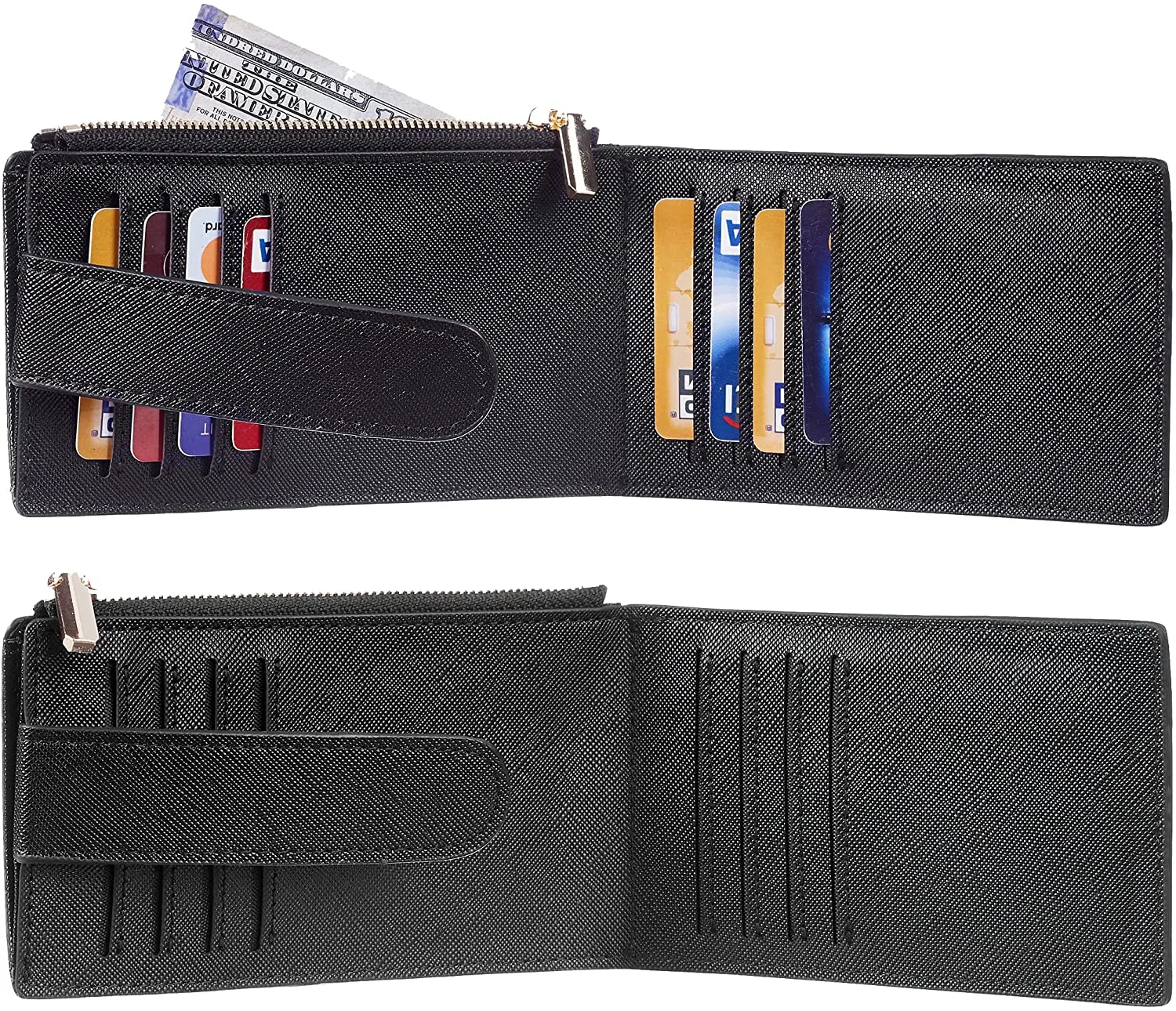 Chelmon Womens Wallet Slim RFID Blocking Bifold Multi Card Case Wallet with Zipper Pocket (Black)