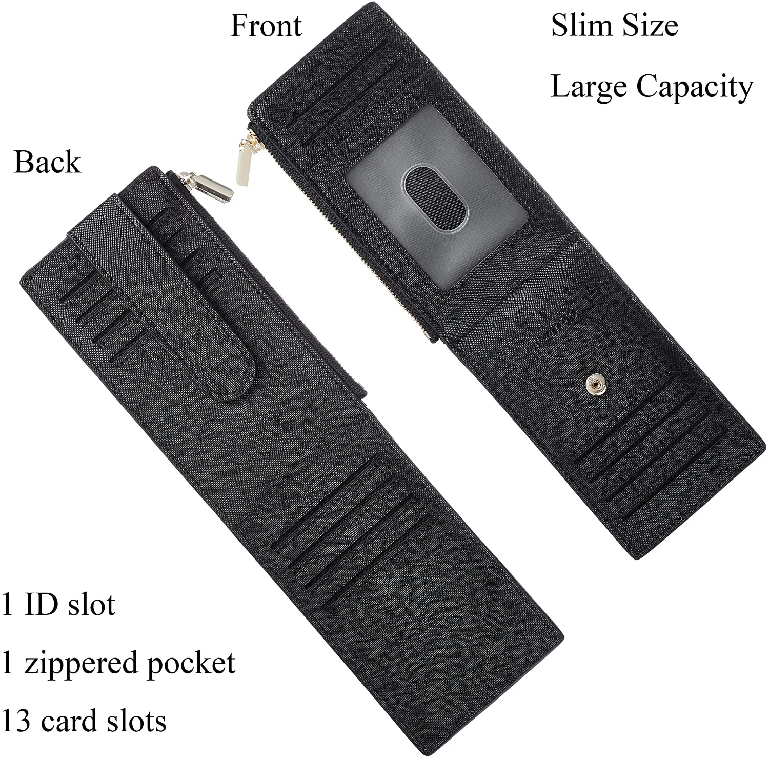Chelmon Womens Wallet Slim RFID Blocking Bifold Multi Card Case Wallet with Zipper Pocket (Black)