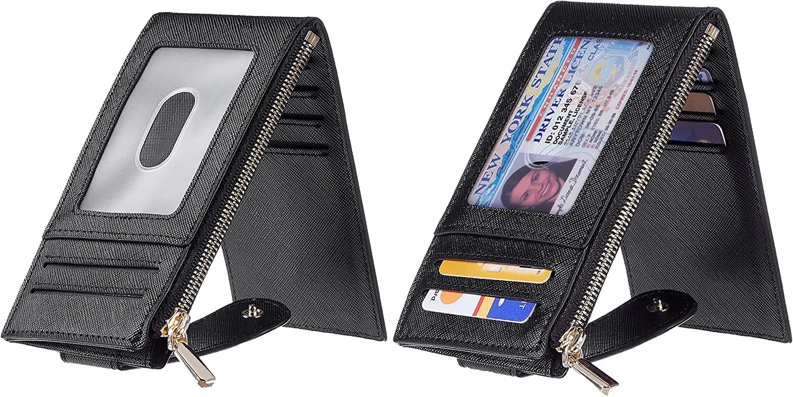 Chelmon Womens Wallet Slim RFID Blocking Bifold Multi Card Case Wallet with Zipper Pocket (Black)