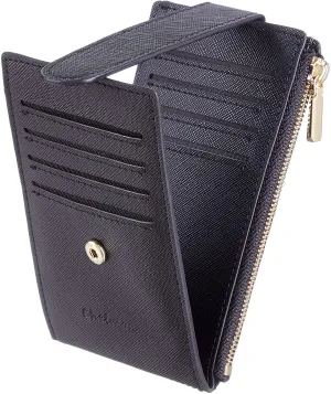 Chelmon Womens Wallet Slim RFID Blocking Bifold Multi Card Case Wallet with Zipper Pocket (Black)