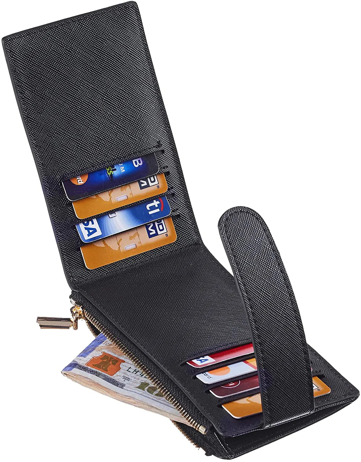 Chelmon Womens Wallet Slim RFID Blocking Bifold Multi Card Case Wallet with Zipper Pocket (Black)