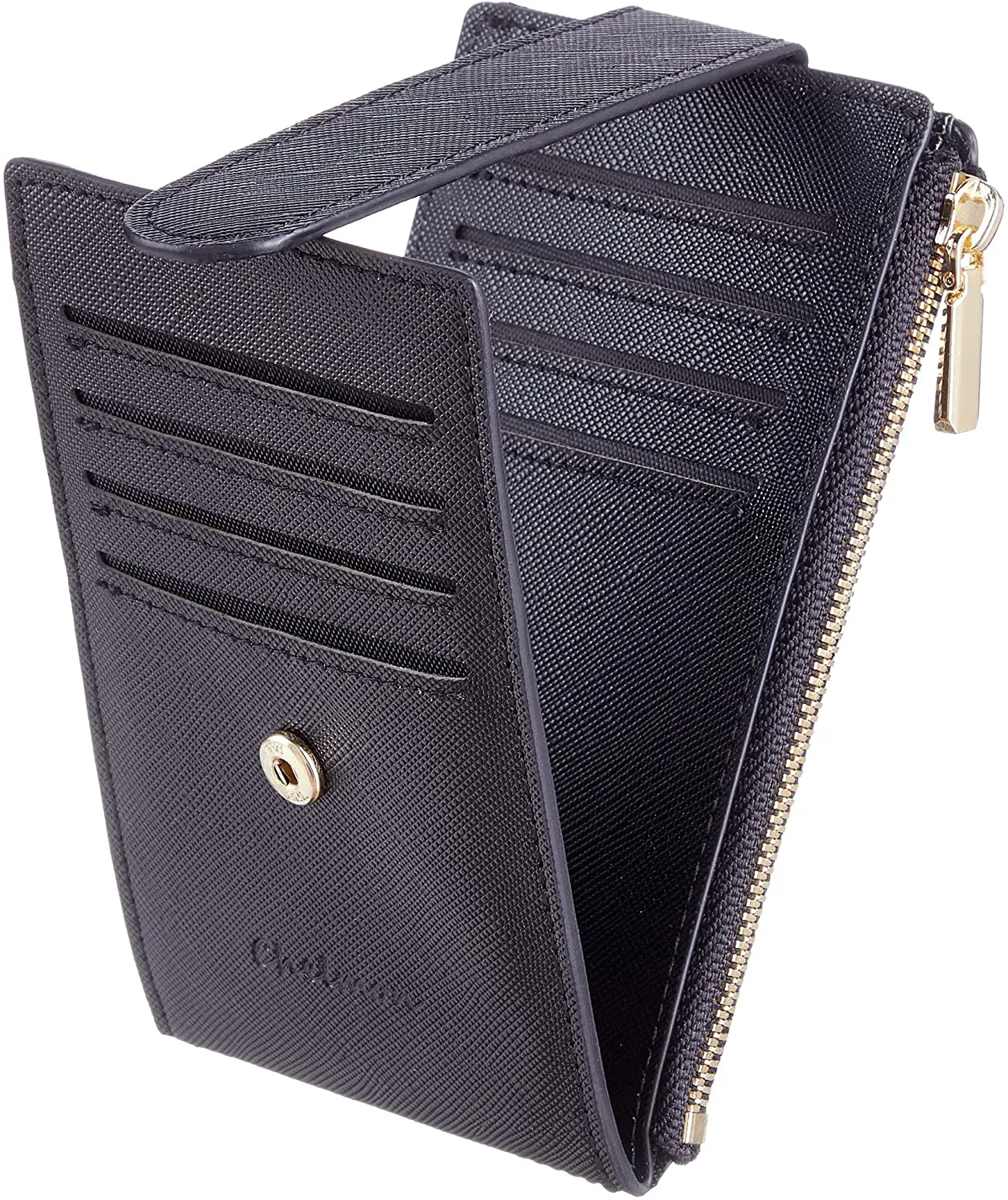 Chelmon Womens Wallet Slim RFID Blocking Bifold Multi Card Case Wallet with Zipper Pocket (Black)
