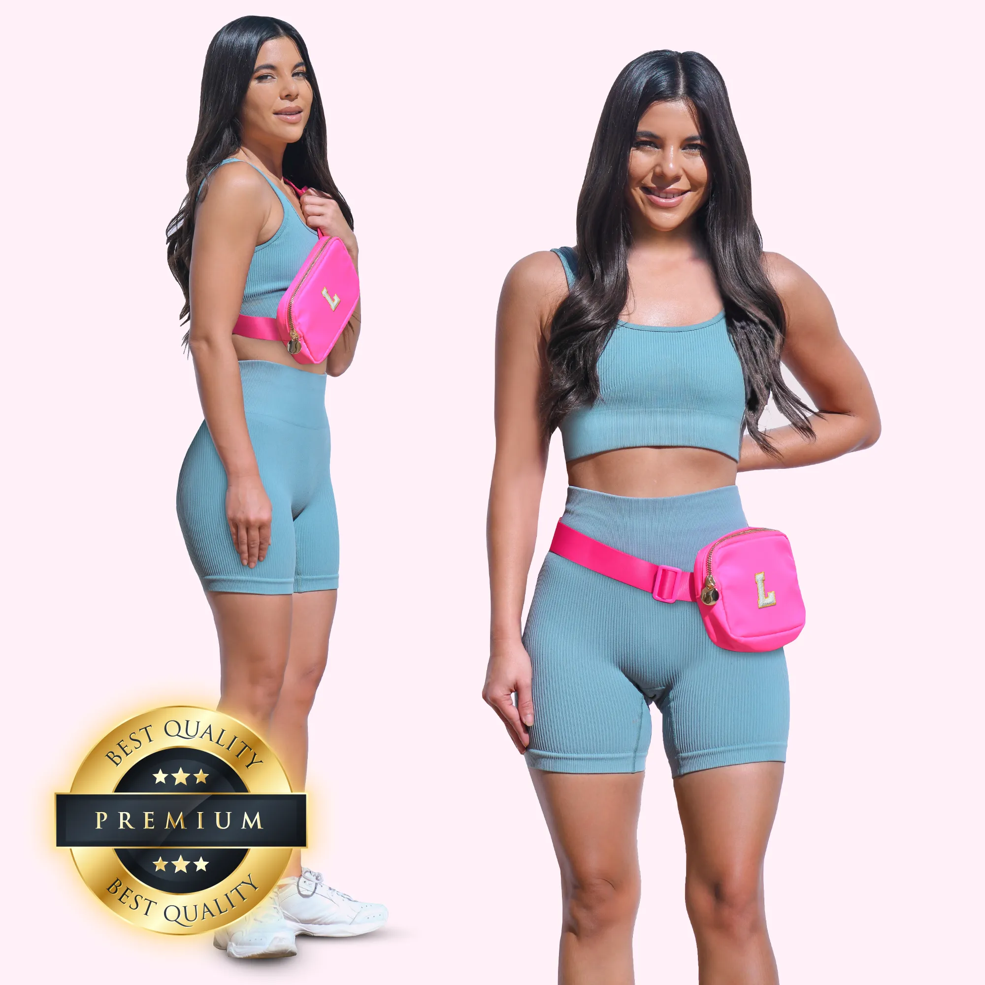 Chenille L Patch Nylon Belt Bag - Hot Pink Fanny Pack For Women - Crossbody Bag Waist Pack Bum Bag