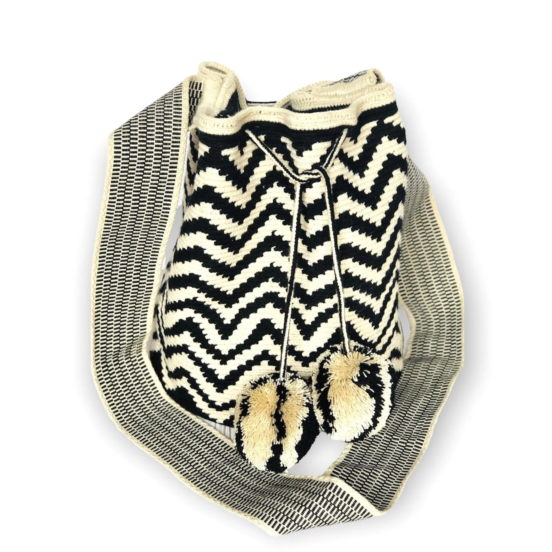 Chevron Perissa Beach Bags | Black and White Crochet Crossbody Bag - L