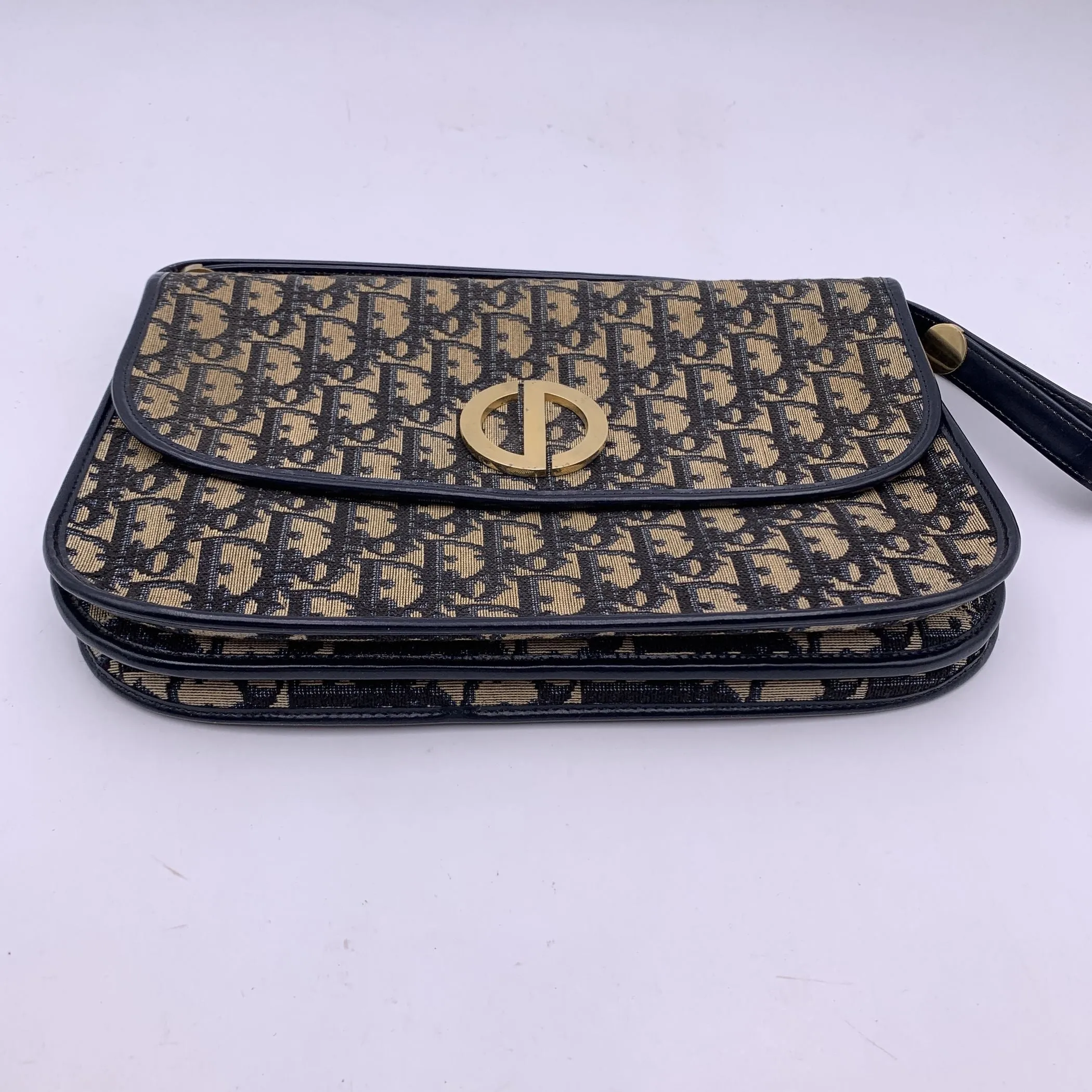 Christian Dior Vintage Blue Oblique Monogram Flap Shoulder Bag
