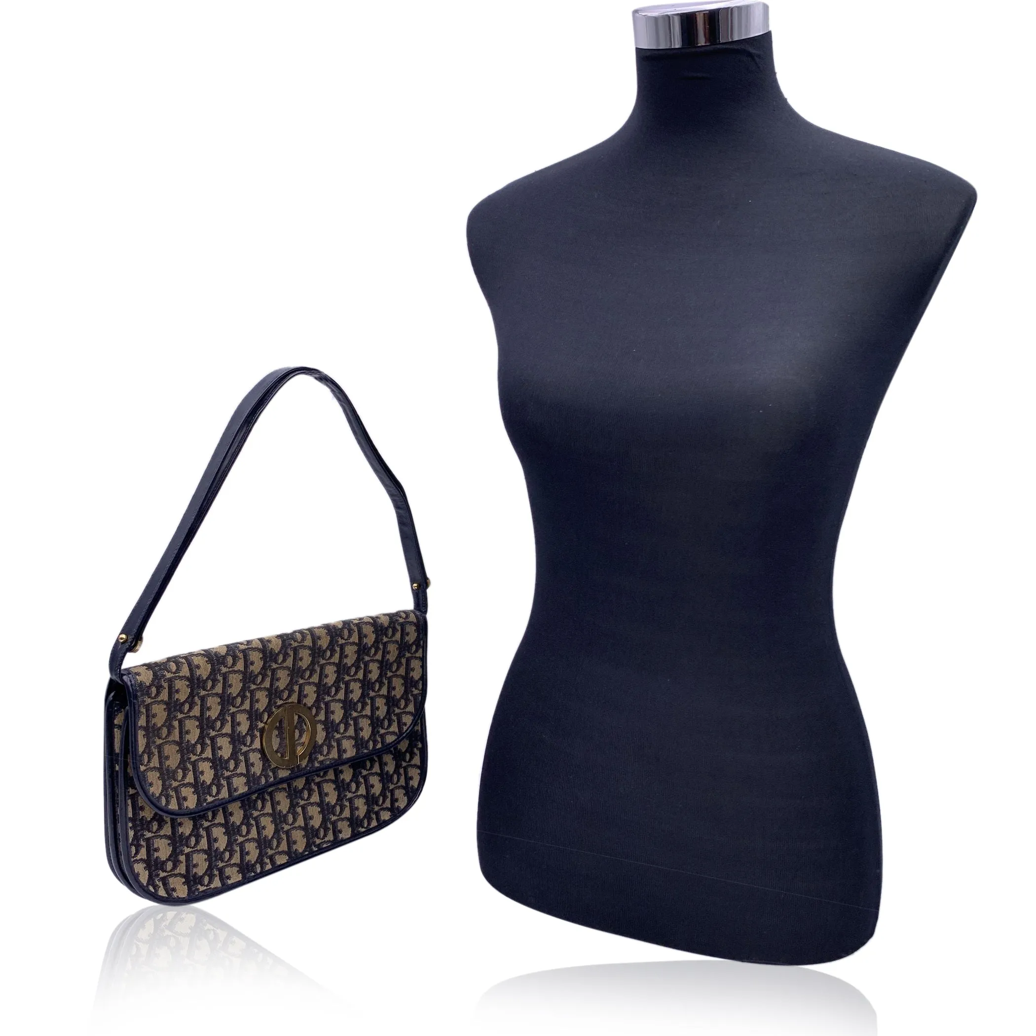 Christian Dior Vintage Blue Oblique Monogram Flap Shoulder Bag