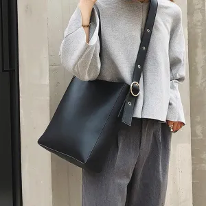 Christmas Gift Fashion Pu Leather Composite Bags For Ladies Casual Solid Large Capacity Bucket Bags For Women Simple Vintage Messenger Bags New