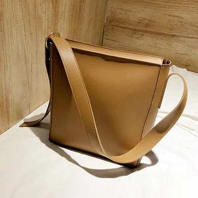 Christmas Gift Fashion Pu Leather Composite Bags For Ladies Casual Solid Large Capacity Bucket Bags For Women Simple Vintage Messenger Bags New