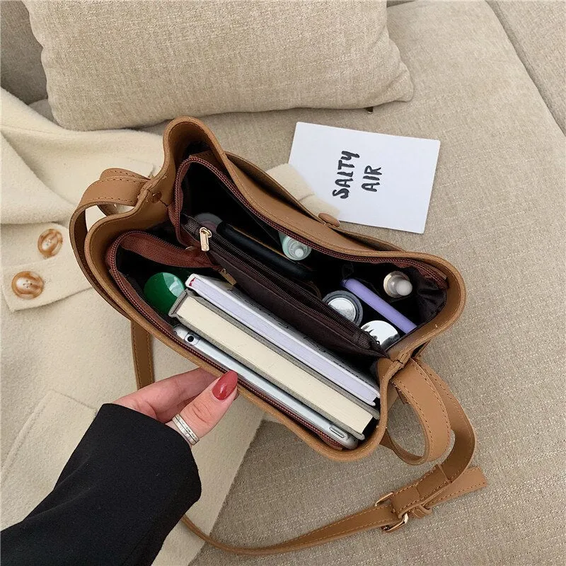 Christmas Gift High Quality Casual Buckets Shoulder Bags for Women 2021 Designer Ladies Luxury Soft Pu Leather Large Capacity Crossbody Bag