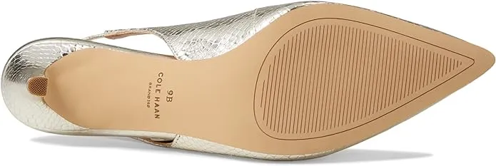 Cole Haan Vandam Sling Gold Circle Print Leather Pointed Toe Kitten Heeled Pumps