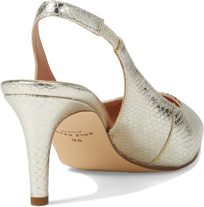 Cole Haan Vandam Sling Gold Circle Print Leather Pointed Toe Kitten Heeled Pumps