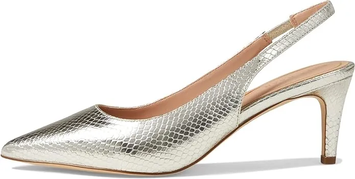 Cole Haan Vandam Sling Gold Circle Print Leather Pointed Toe Kitten Heeled Pumps