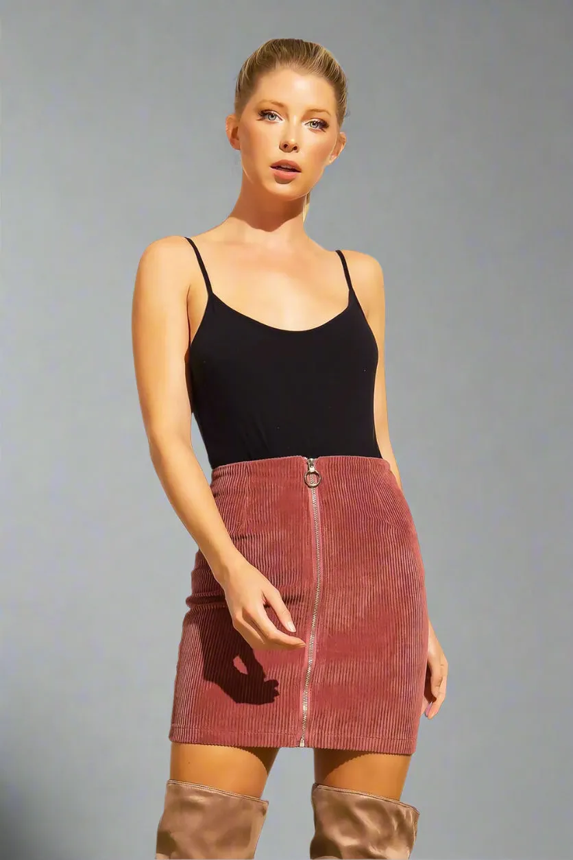 Corduroy Zip Up Mini Skirt Orchid Haze