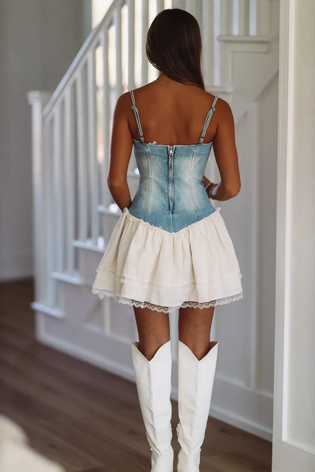 Crowley Corner Mini Dress - Denim and Ivory