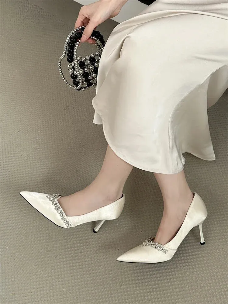 Crystal Pumps Pointed Toe Low-Heeled Shoes
