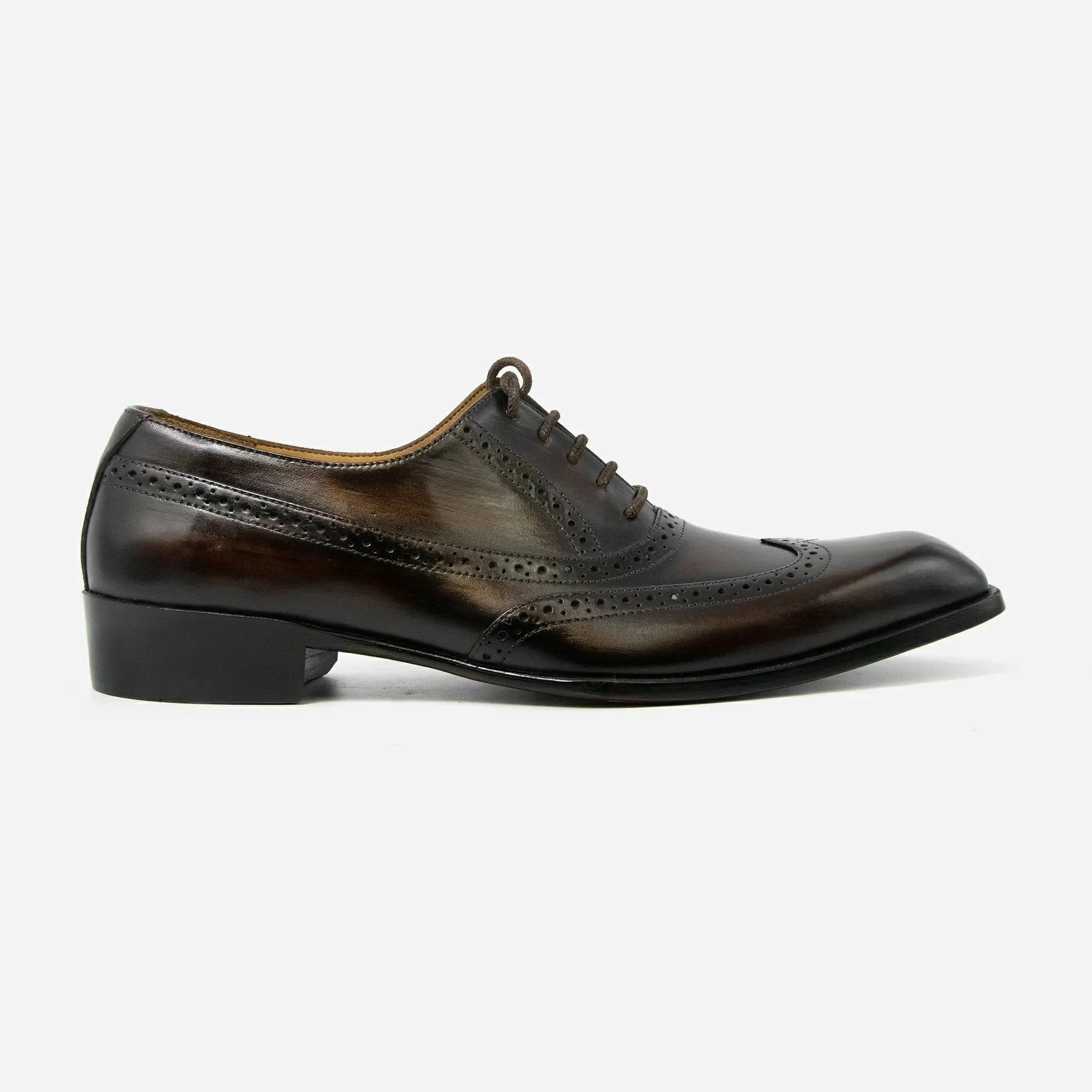 Dark Brown Black Wing Tip Brogue Leather Shoes
