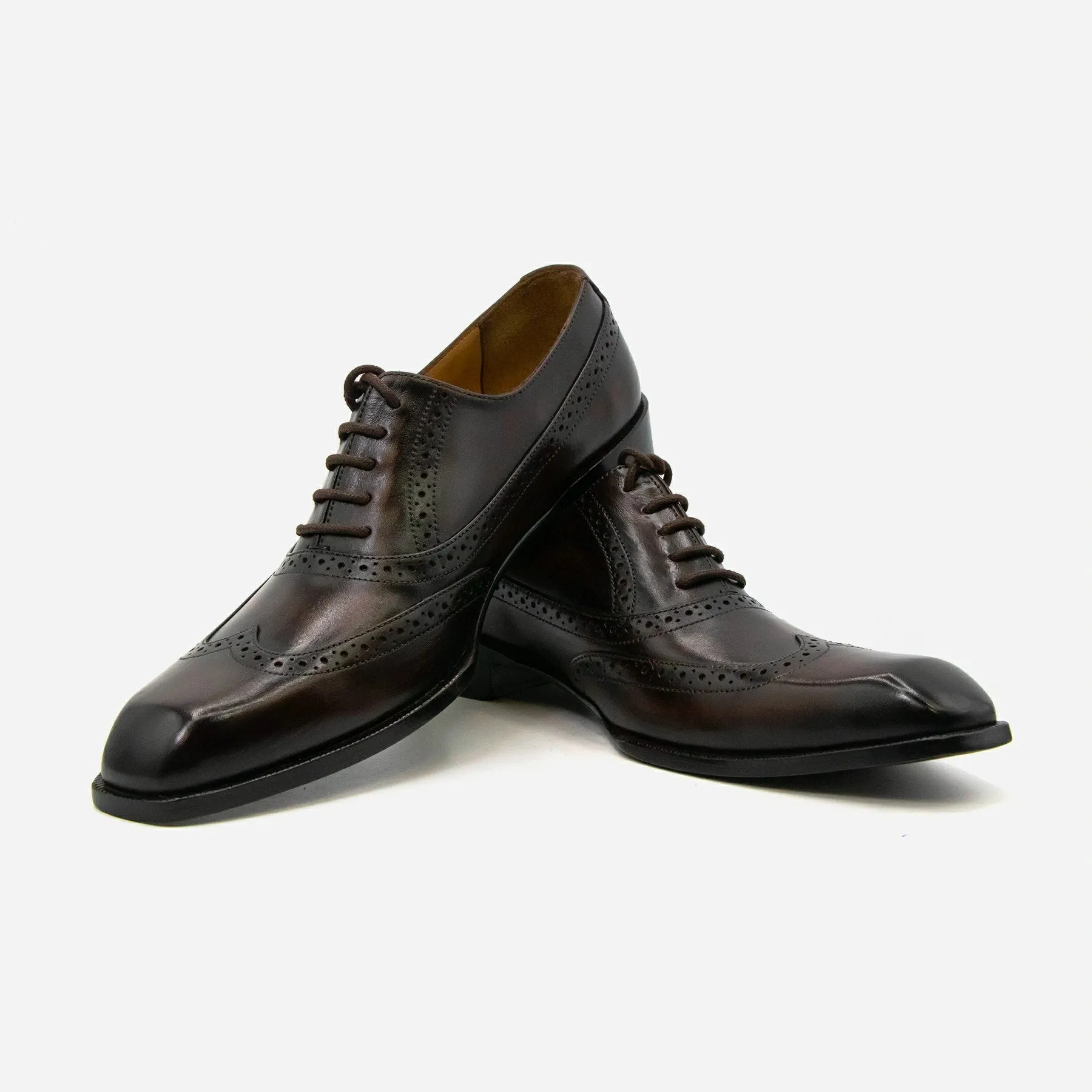 Dark Brown Black Wing Tip Brogue Leather Shoes
