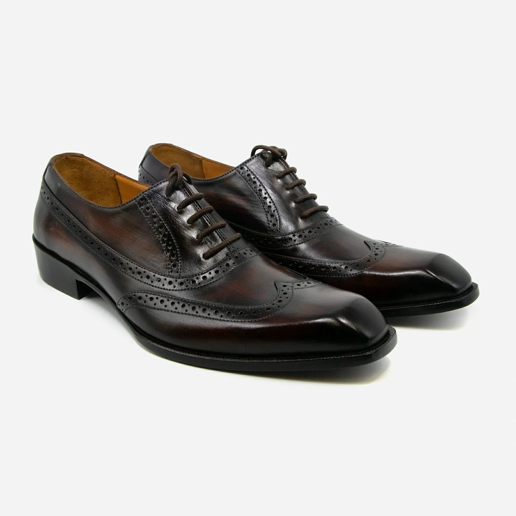 Dark Brown Black Wing Tip Brogue Leather Shoes