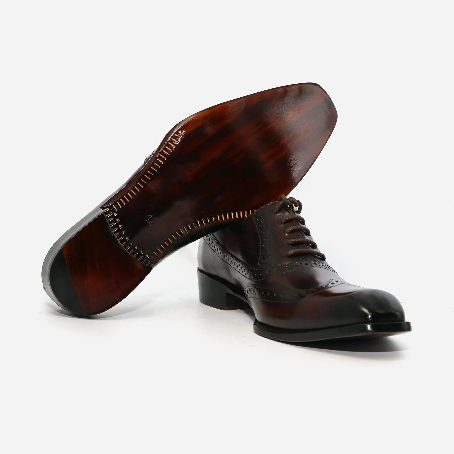 Dark Brown Black Wing Tip Brogue Leather Shoes