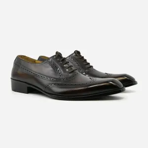 Dark Brown Black Wing Tip Brogue Leather Shoes