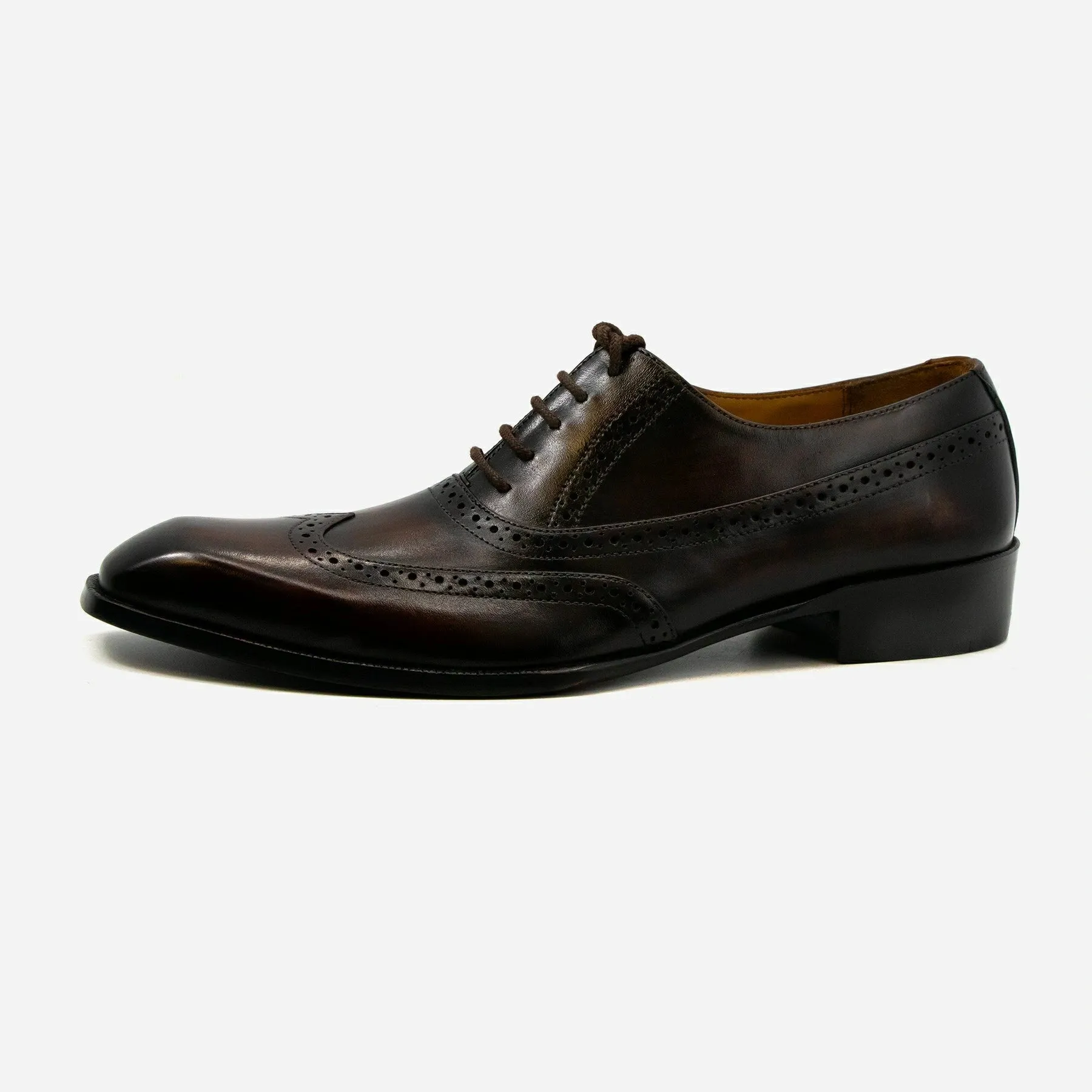 Dark Brown Black Wing Tip Brogue Leather Shoes