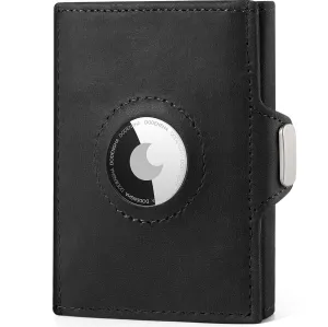 DDS AirTag - Slim Genuine Leather Card Holder Wallet - Black