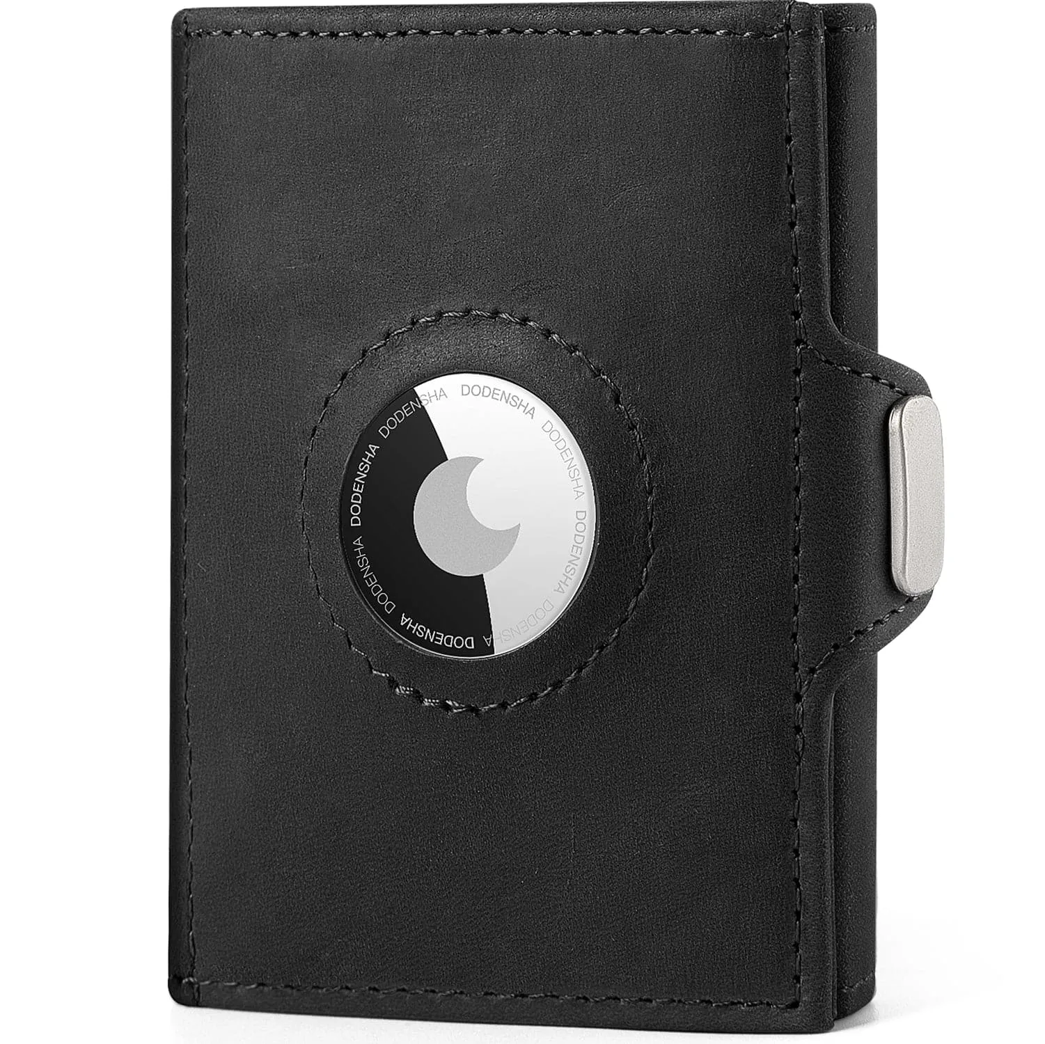 DDS AirTag - Slim Genuine Leather Card Holder Wallet - Black