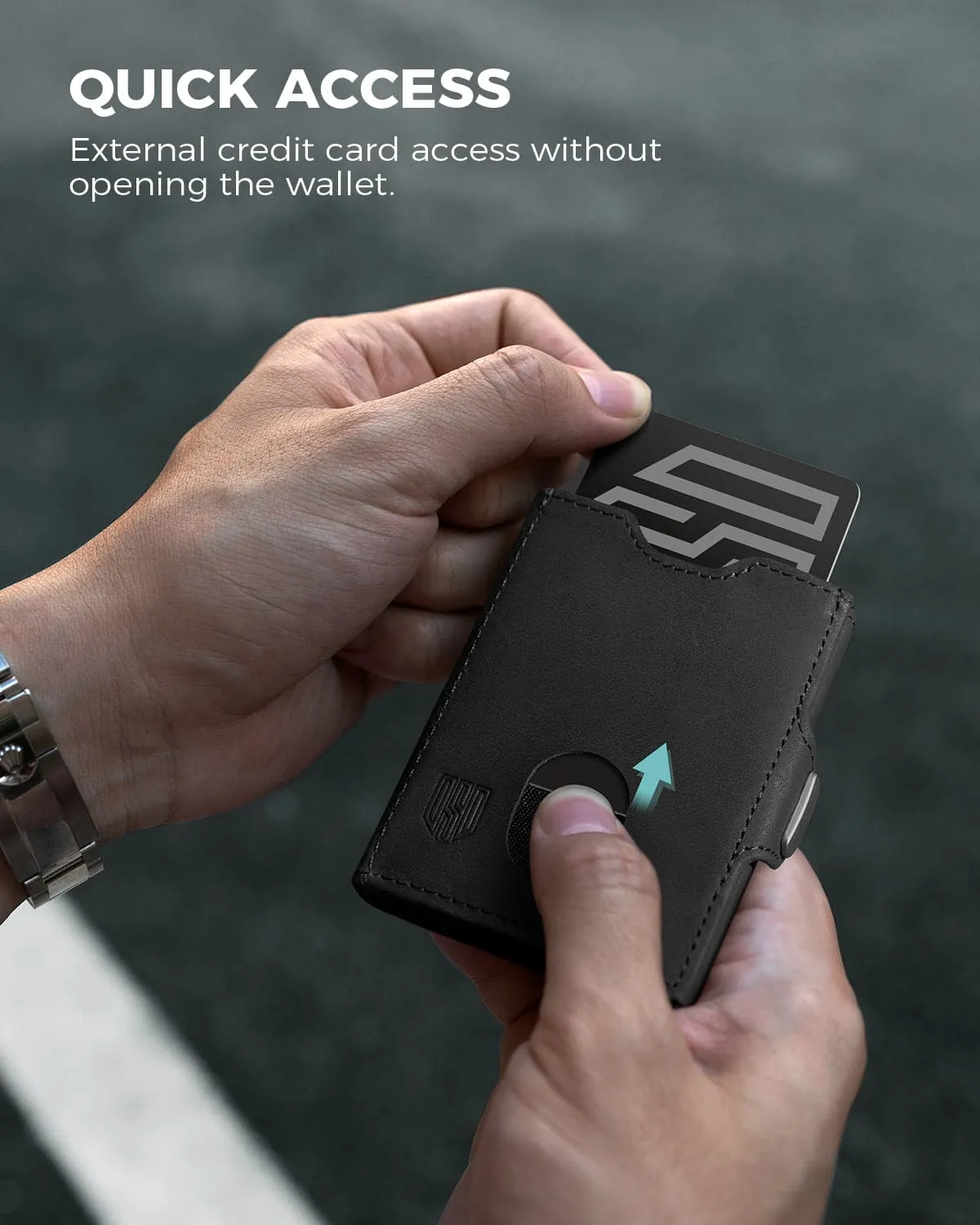 DDS AirTag - Slim Genuine Leather Card Holder Wallet - Black