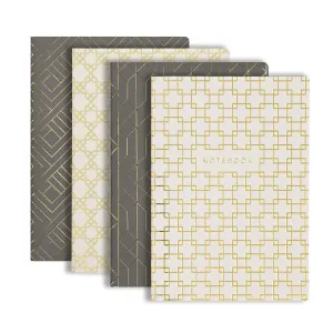 Decorative Notebooks - Set of 4 - Dark Grey and Cream with Gold Foil