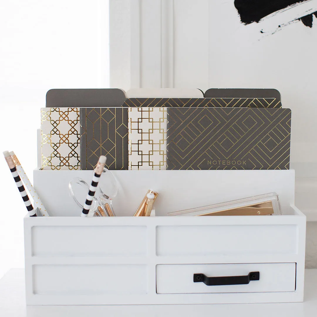 Decorative Notebooks - Set of 4 - Dark Grey and Cream with Gold Foil