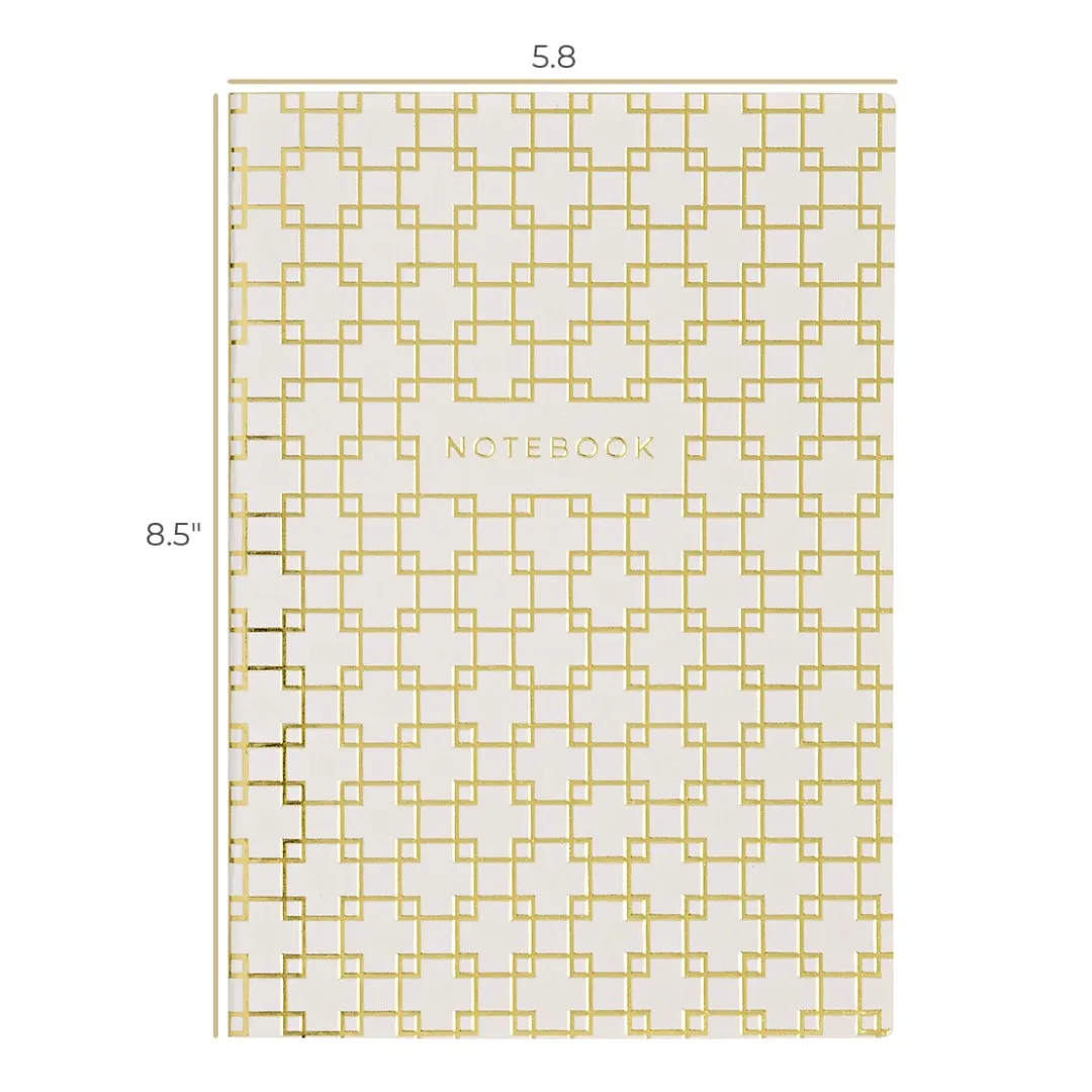 Decorative Notebooks - Set of 4 - Dark Grey and Cream with Gold Foil