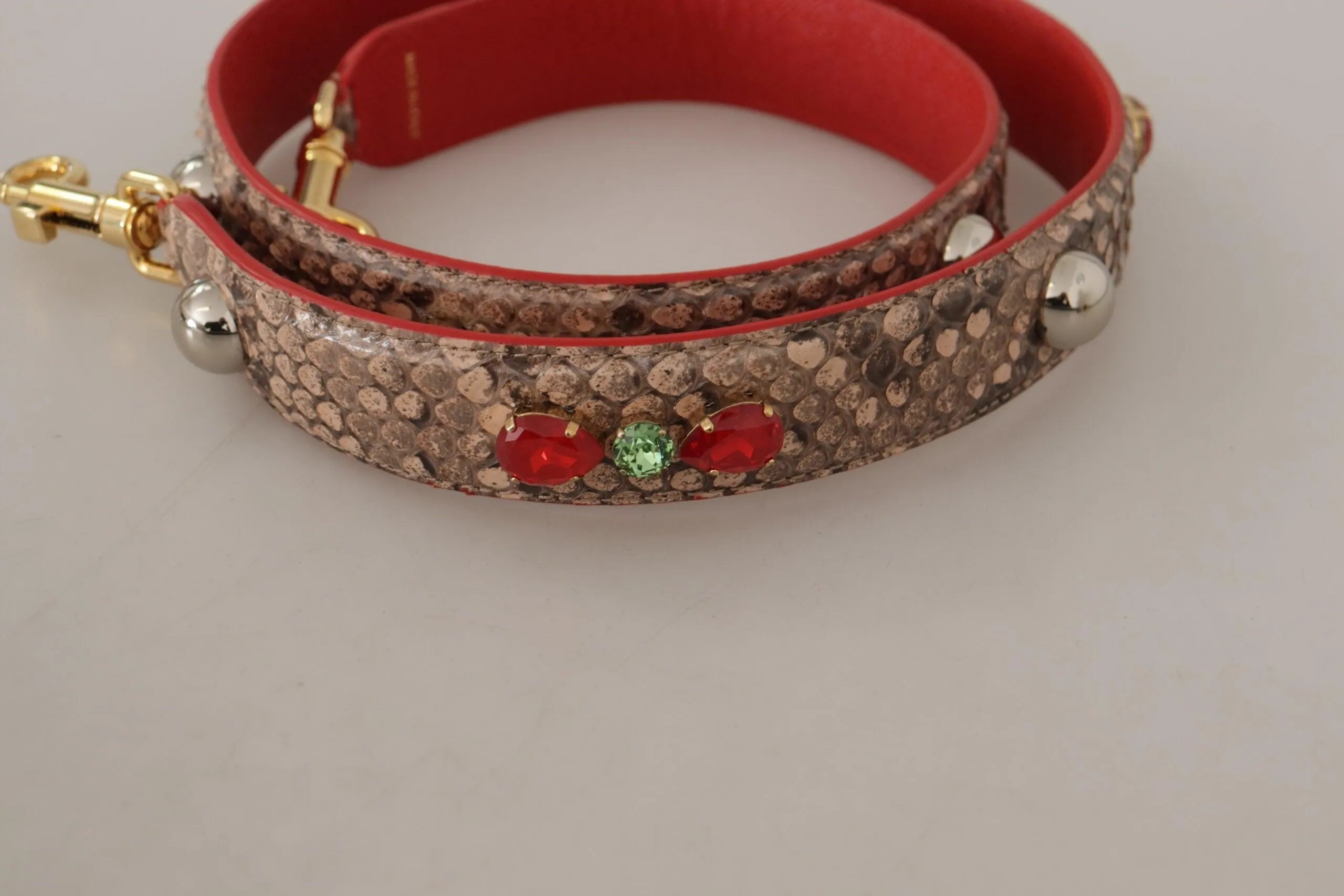 Dolce & Gabbana Brown Python Leather Crystals Shoulder Strap