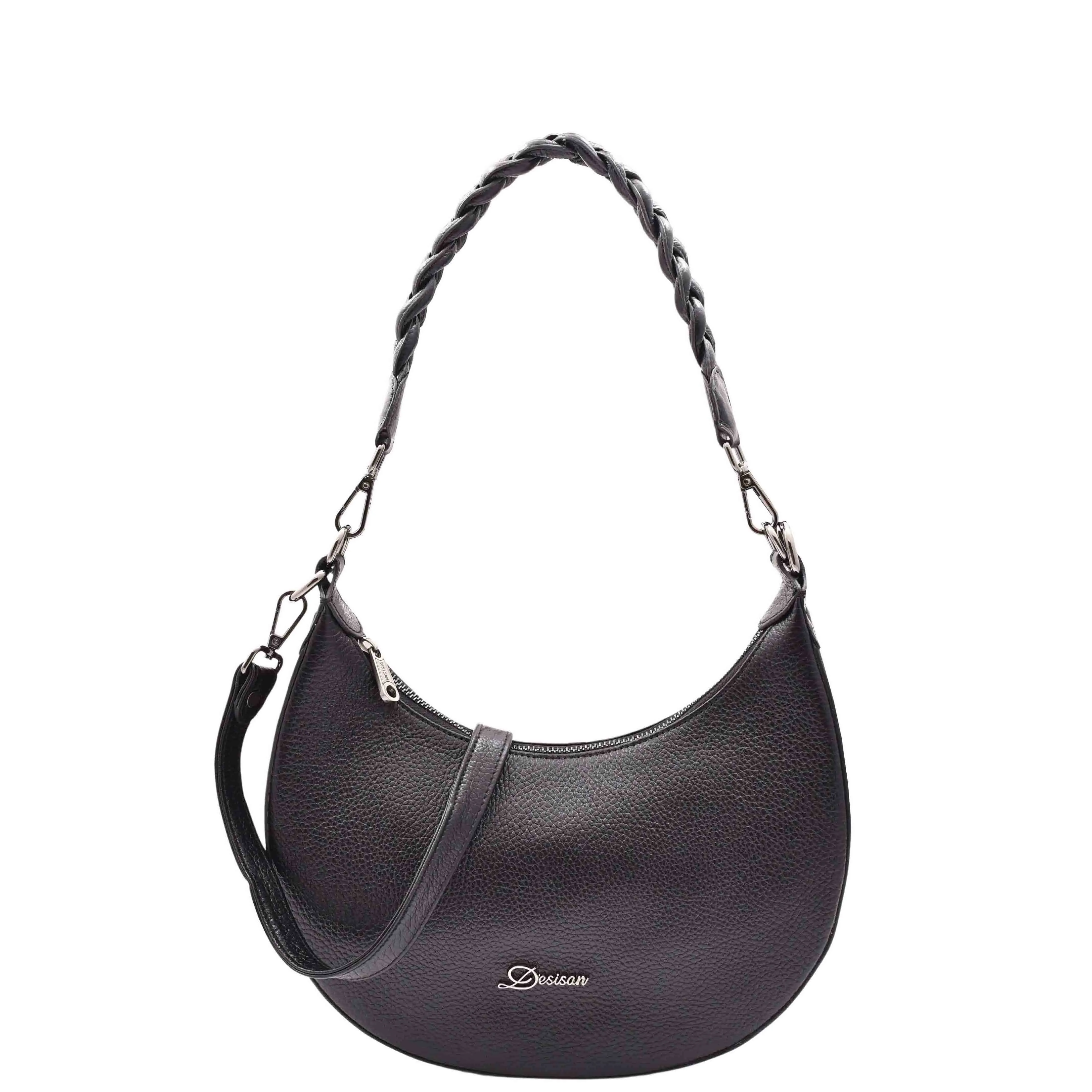 DR579 Women's Leather Cross Body Bag With Twist Handle Strap Black