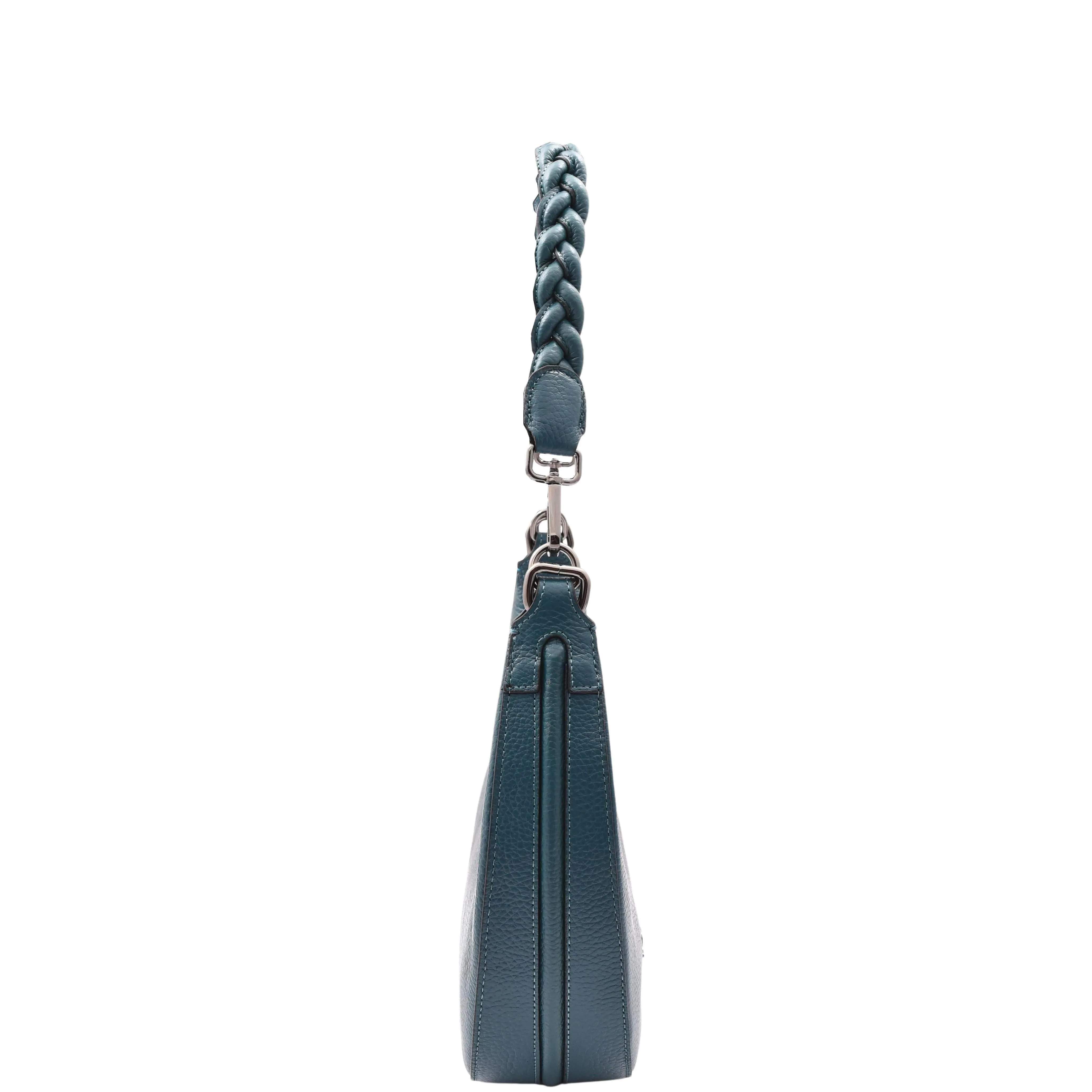 DR579 Women's Leather Cross Body Bag With Twist Handle Strap Teal